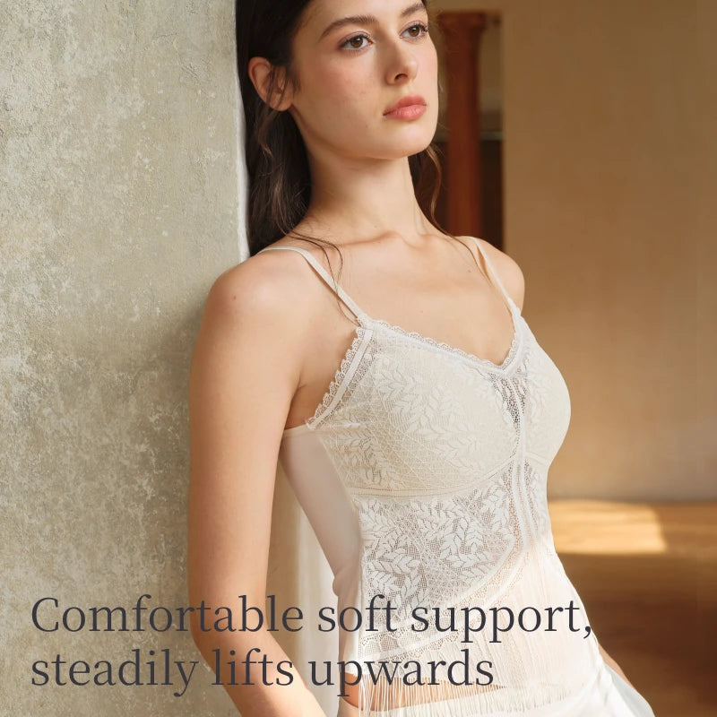 Women's Lace Nylon Blend Camisole with Adjustable Straps and Shaped Cups