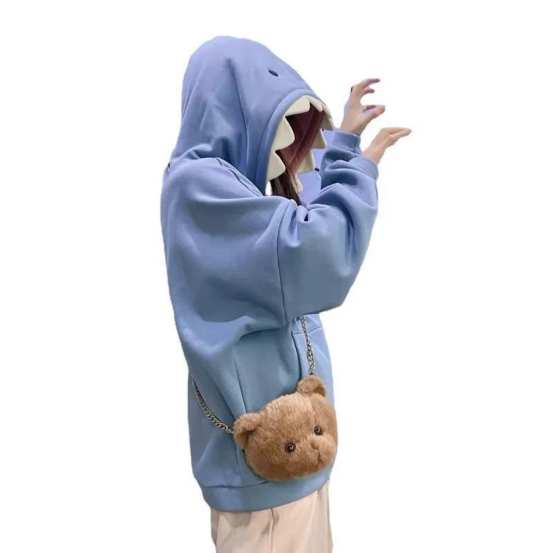 Shark Hood Long Sleeve Pullover Casual Hoodie for Layering