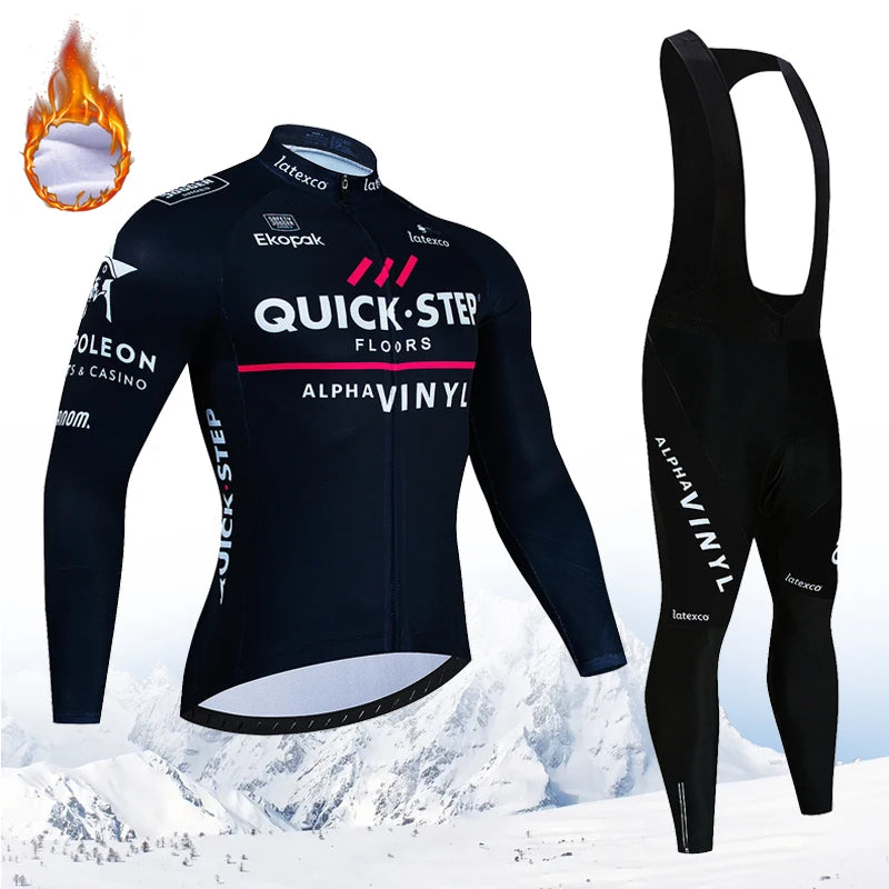 Men's Long Sleeve Fleece Cycling Jersey Set for Winter Bicycle Riding