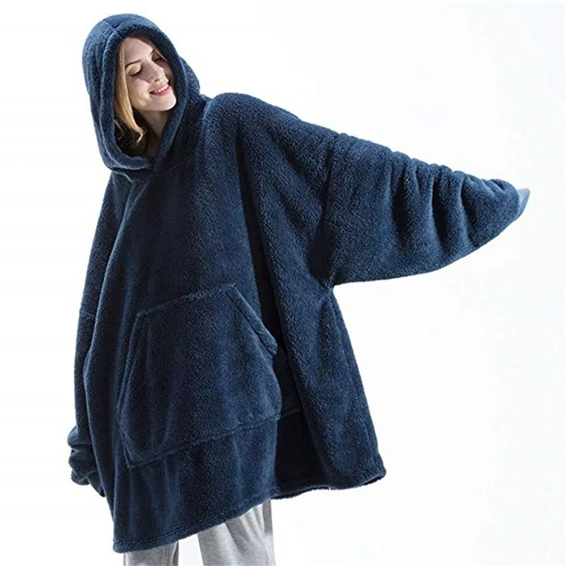 Oversized Fleece Blanket Hoodie with Long Sleeves and Front Pocket