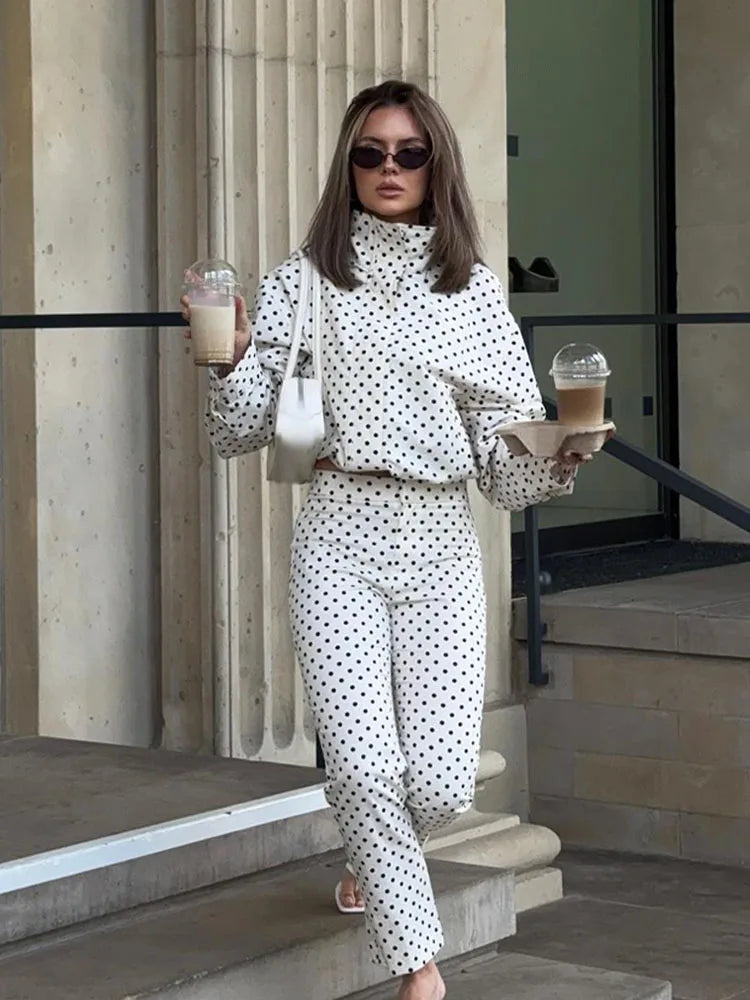 Women's Polka-Dot High-Neck Zip-Front Jacket