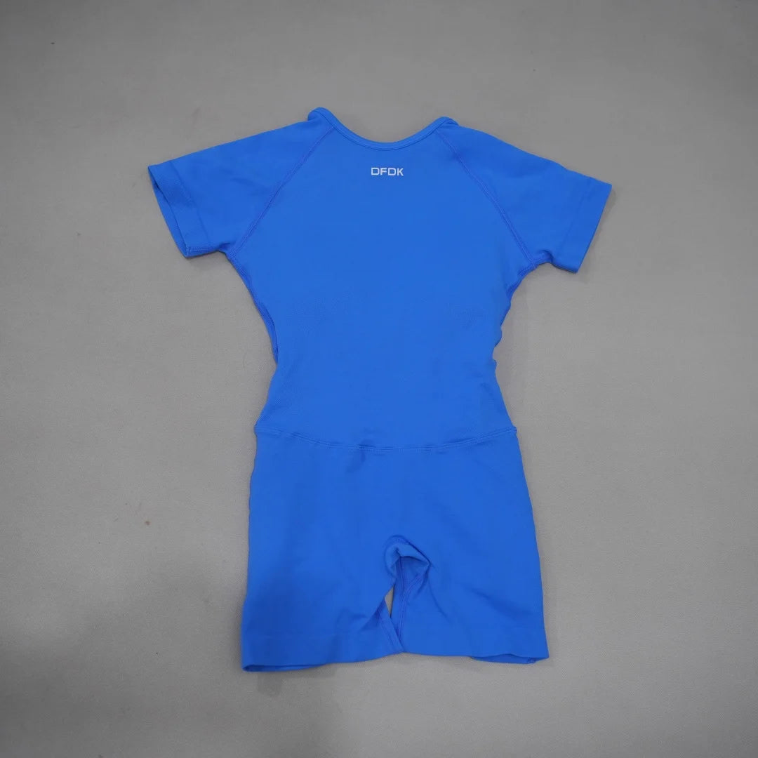 Women's Short Sleeve Open Back Workout Romper with Fitted Legs