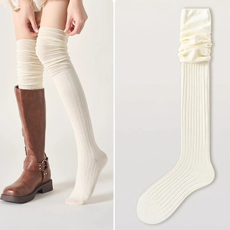 Solid Thigh High Socks with Long Knit Styling