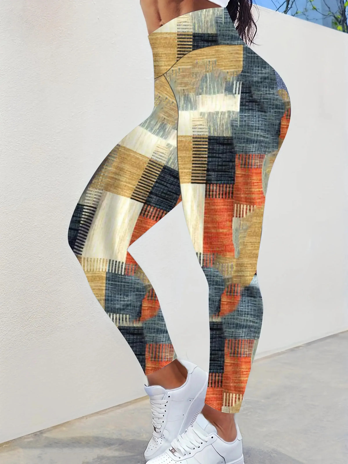 High Waist Full Length Denim Print Fitted Casual Leggings