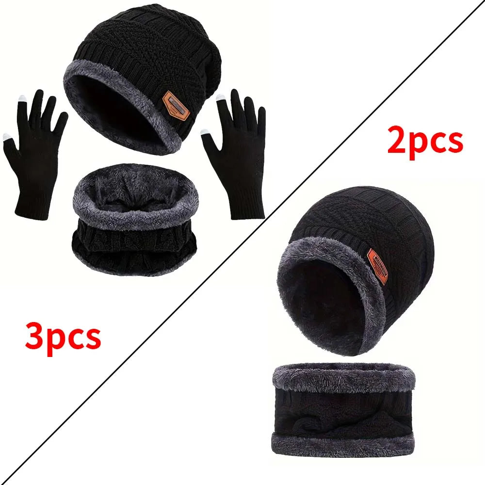 Knitted Hat Scarf and Touchscreen Gloves Set for Adult Winter Wear