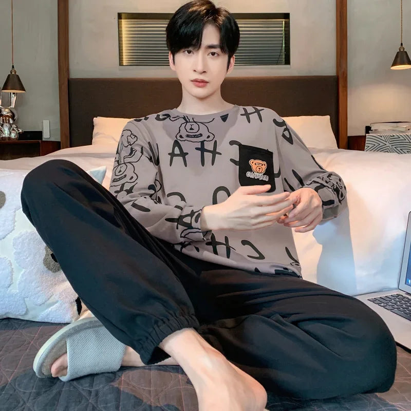 Men's Graphic Long Sleeve Top and Pants Pajama Set