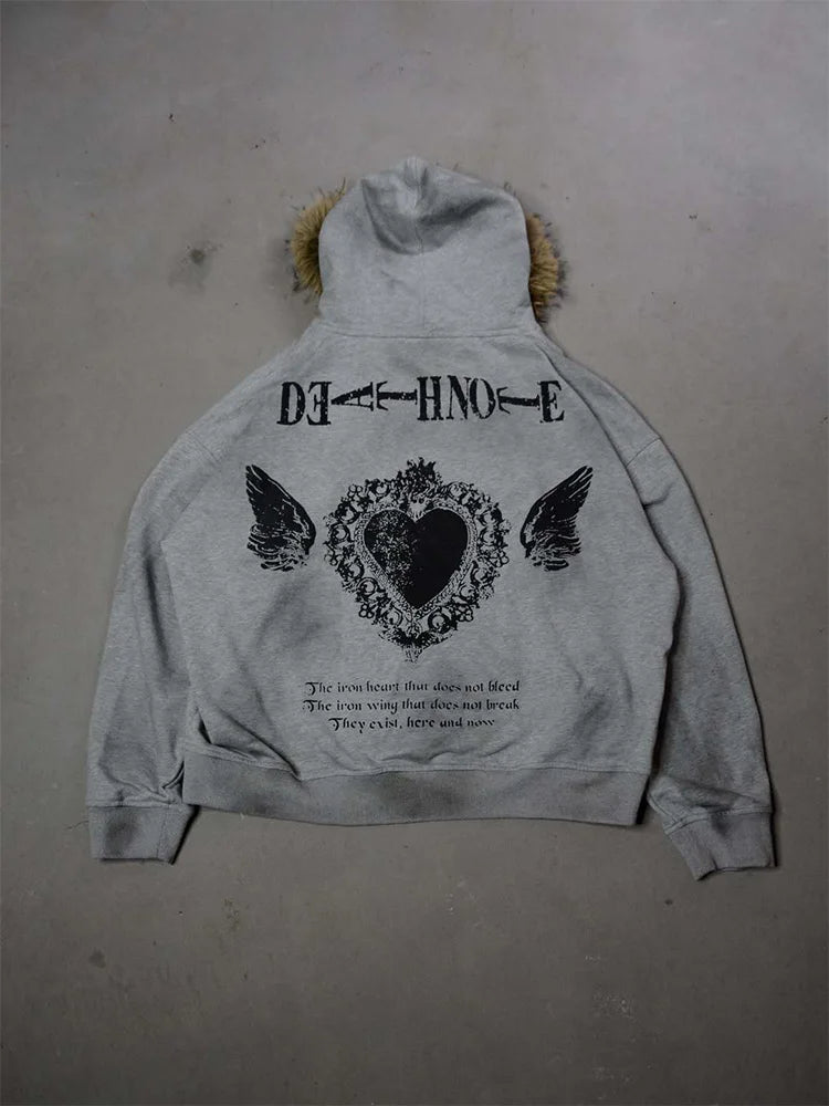 Fluffy Trim Long Sleeve Full Zip Casual Hoodie