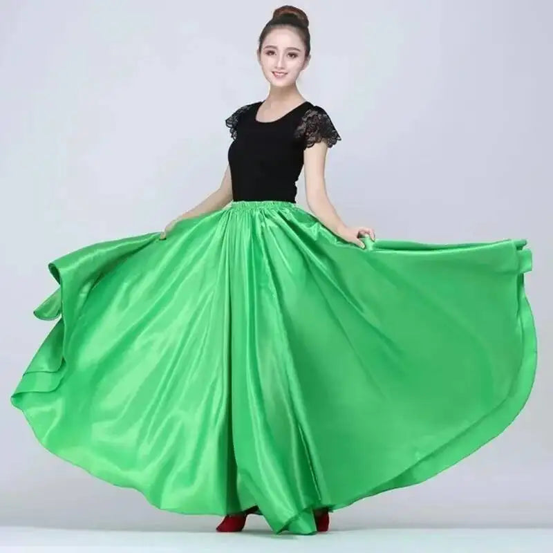 Women's Long Satin-Look Belly Dance Skirt with Separate Top Option