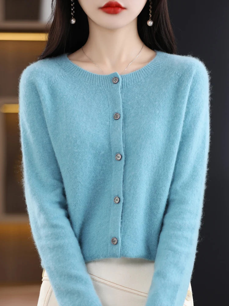 Women's Crew Neck Button Front Cardigan Casual Knit Layer