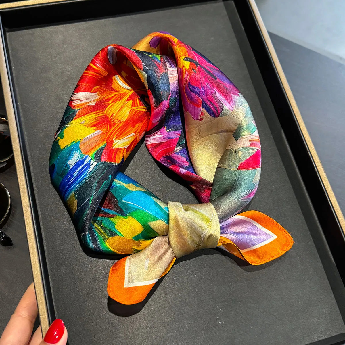 Printed Small Square Scarf for Neck and Hair Styling