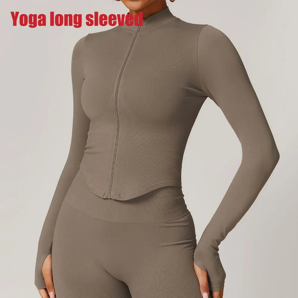 Women's Cropped Stand Collar Zip Front Jacket For Workout Outfits