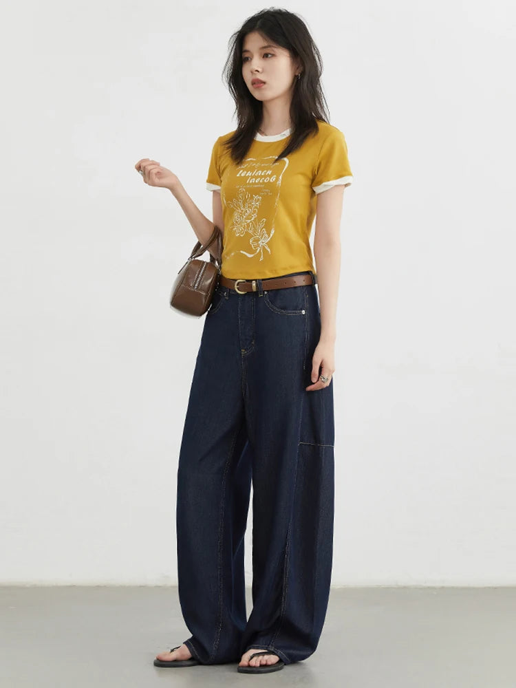 Women's Navy High Waist Wide Leg Denim Jeans