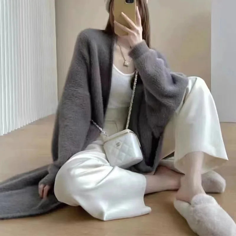 Women's Long Open Front Chunky Knit Cardigan Casual Knit Layer