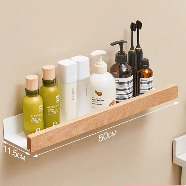 Bathroom Rack Wall-mounted Shower Room Toilet  Nordic style Shelf Cosmetic Storage kitchen Multi-purpose Shelf Solid Wood