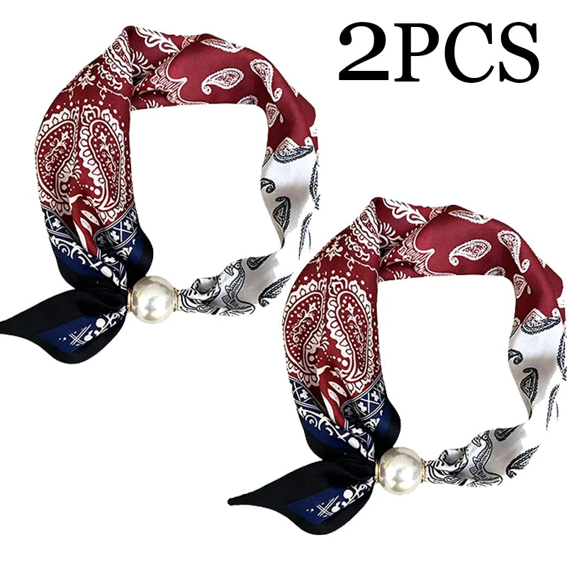 Printed Neck Scarf with Decorative Pearl Style Clasp Options
