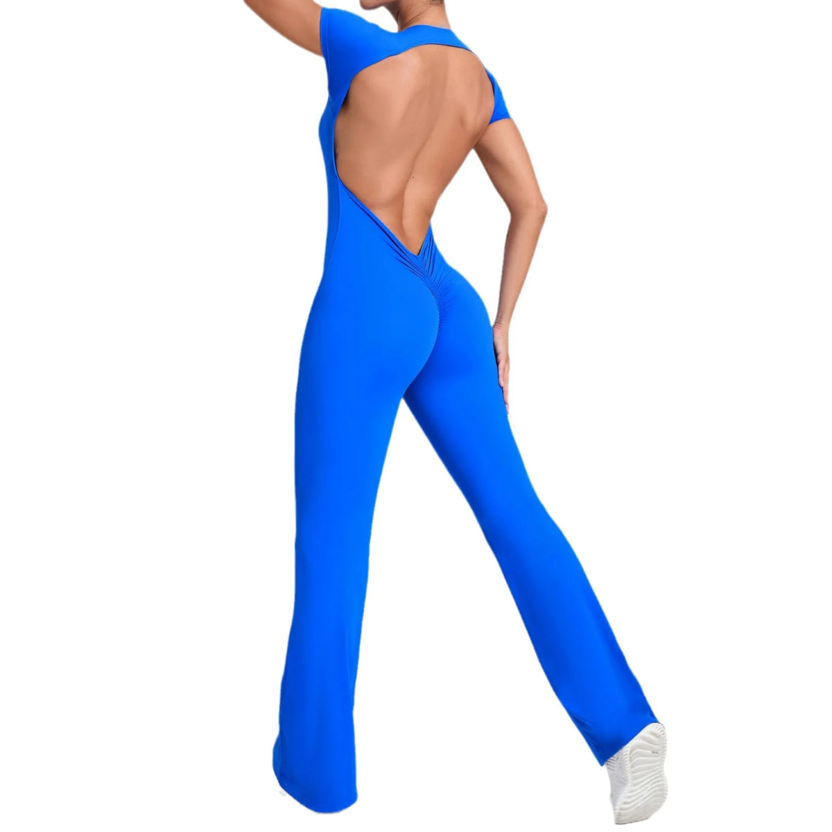 Women's Long Sleeve Nylon Blend Workout Jumpsuit with Open Back