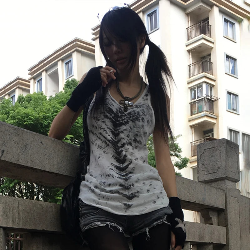 Women's Tie-Dye Tank Top with Sleeveless Design and a Longline Shape