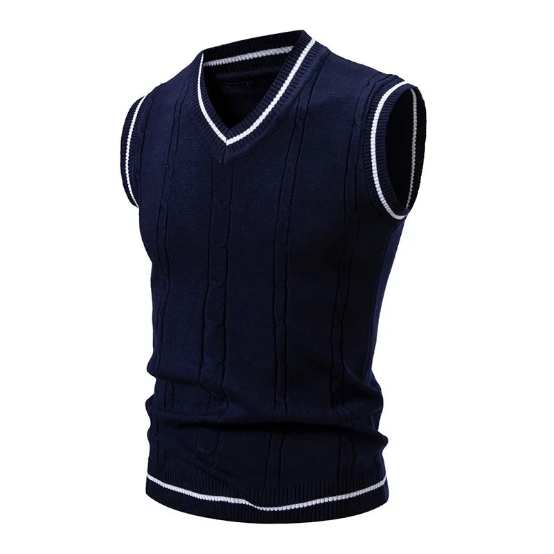 Men's Contrast Trim V Neck Knit Vest