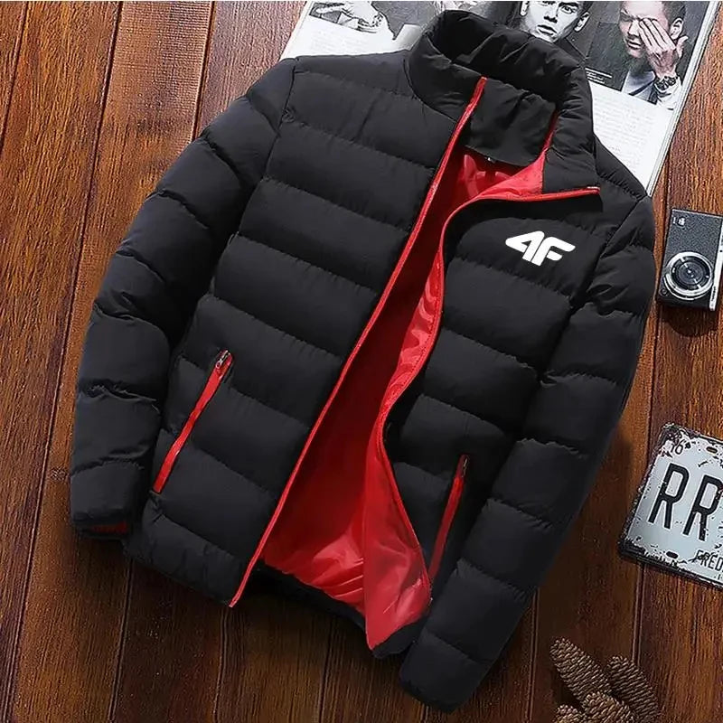 Men's Quilted Stand Collar Zip Front Jacket