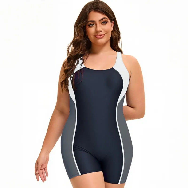 Women's Colour Block Racer Style Boyleg One Piece Swimsuit