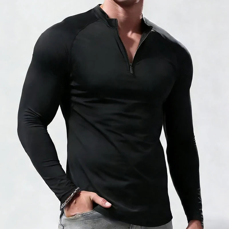 Men's Fitted Long-Sleeve Stretch Polo Shirt