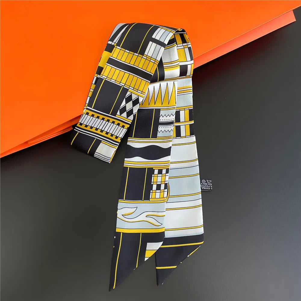 Horse Motif Skinny Scarf with Decorative Printed Patterns