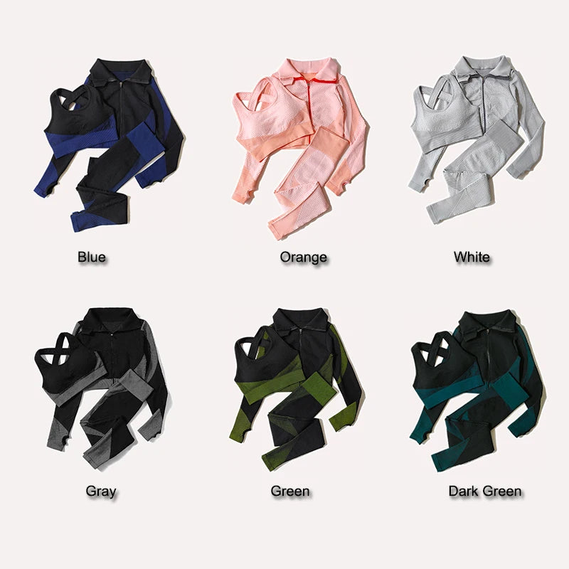 Women's Zip Jacket Bra And Leggings Yoga Set