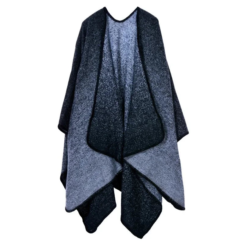 Patterned Fringed Open Front Poncho for Layering over Outfits