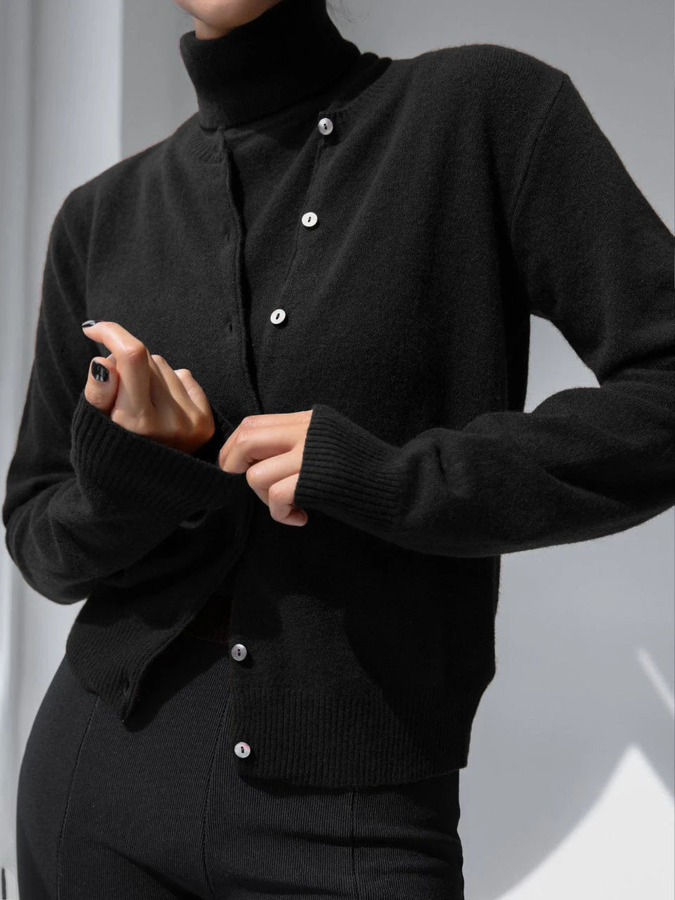 Women's Two Piece Turtleneck Top And Cardigan Clothing Set