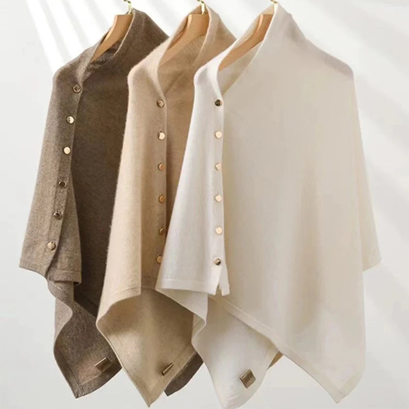 Asymmetric Side Button Poncho for Layering over Outfits