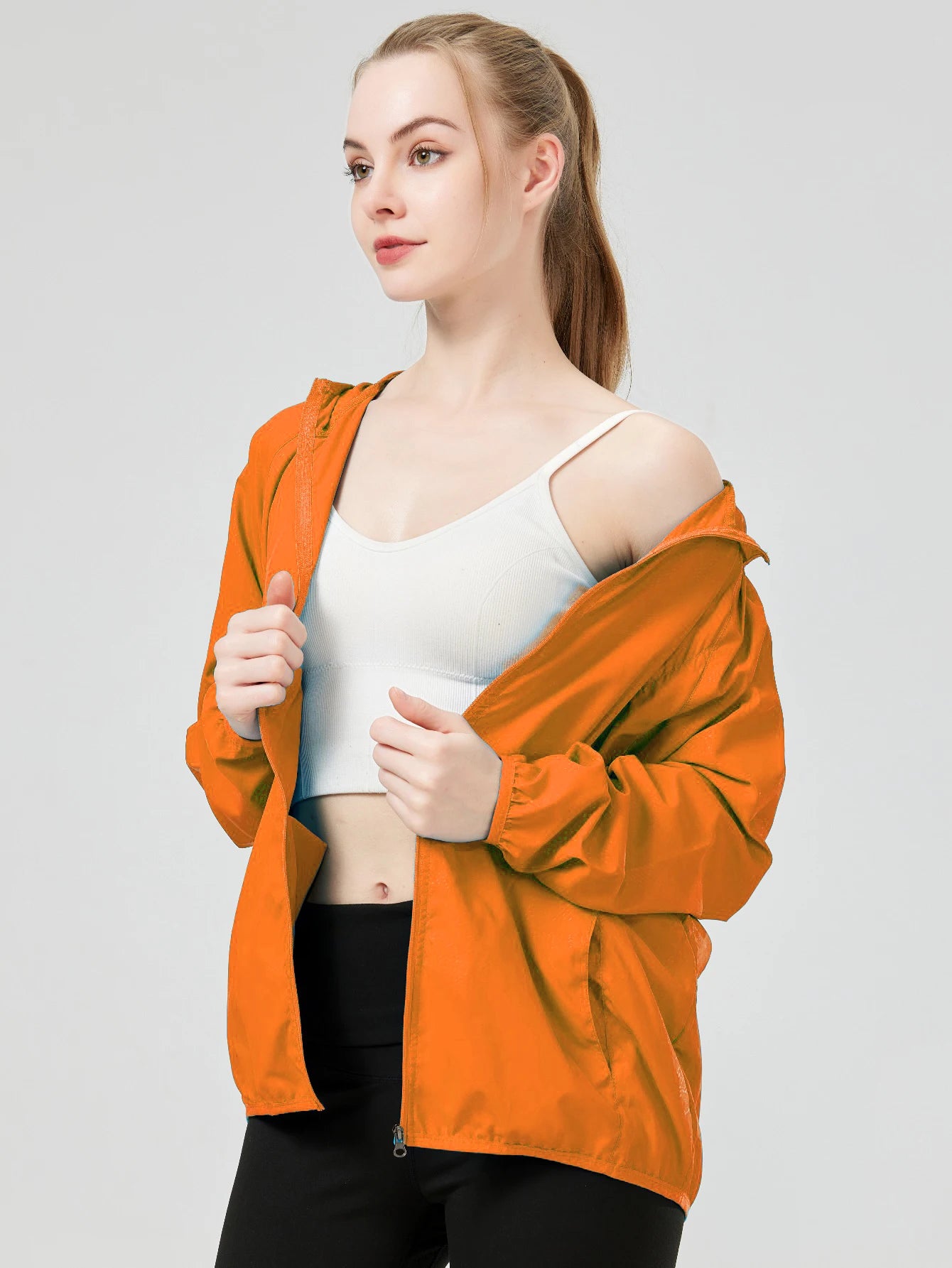 Hooded Long Sleeve Full Zip Outdoor Hiking Jacket with Pockets
