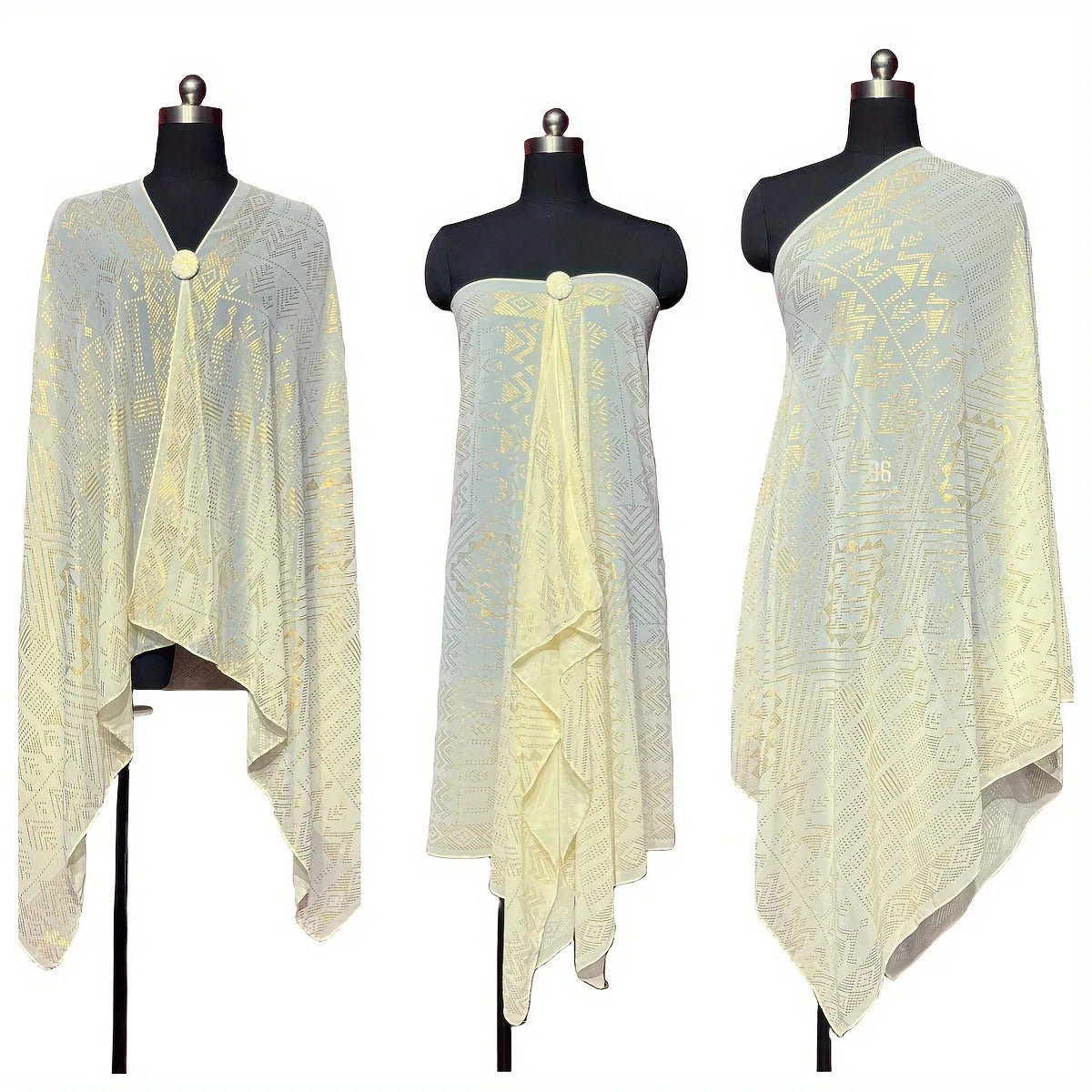 Gold Print Sheer Wrap Scarf for Layering over Outfits