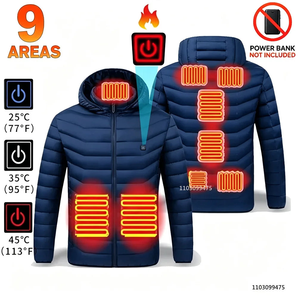 USB Heated Hooded Full Zip Long Sleeve Outdoor Jacket