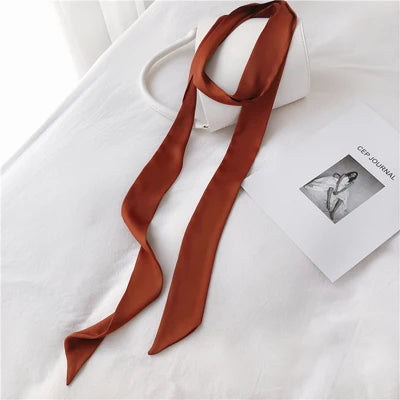 Solid Long Narrow Ribbon Scarf with Pointed Ends