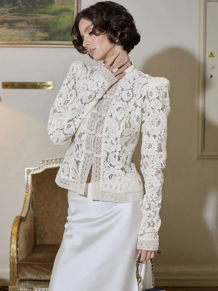 Women's Lace Detail Long Sleeve Blouse
