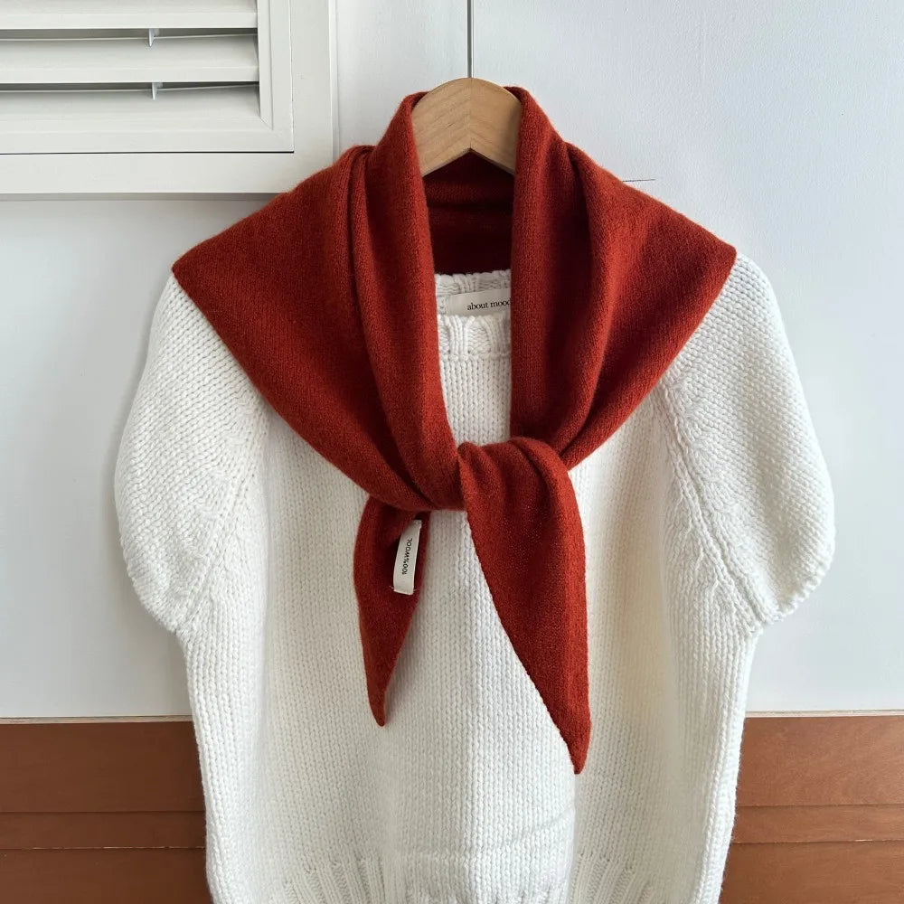 Solid Knitted Triangle Scarf with Tieable Pointed Corners