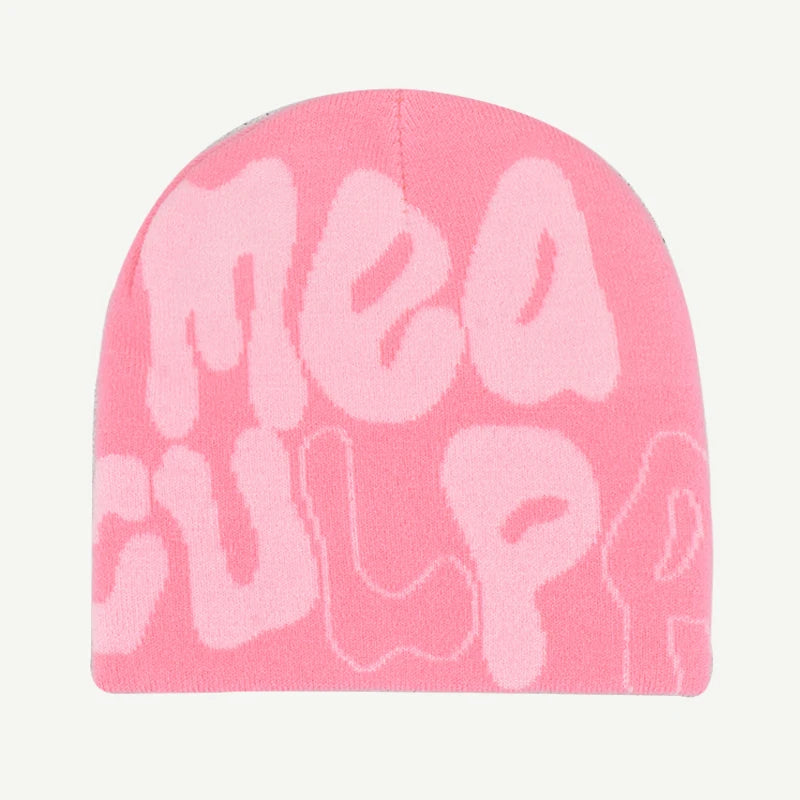 Letter Pattern Knit Beanie with Colorful Graphic Design
