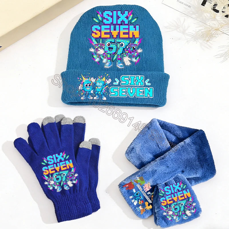 Kids' Six Seven Printed Hat Scarf and Gloves Set for Winter