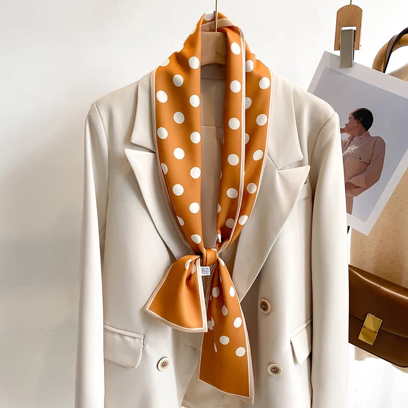 Printed Long Narrow Scarf with Decorative Ribbon Shape