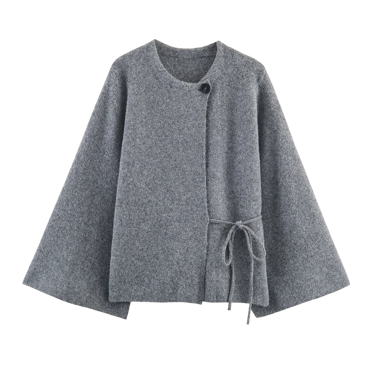 Women's Asymmetric Button Front Side Tie Cape Casual Knit Layer