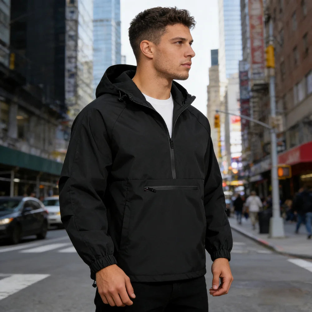 Hooded Half Zip Long Sleeve Casual Anorak Jacket
