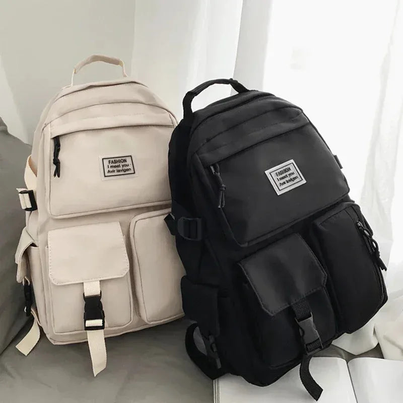 Casual Multi-Pocket Backpack with Buckle Detail for School and Commuting