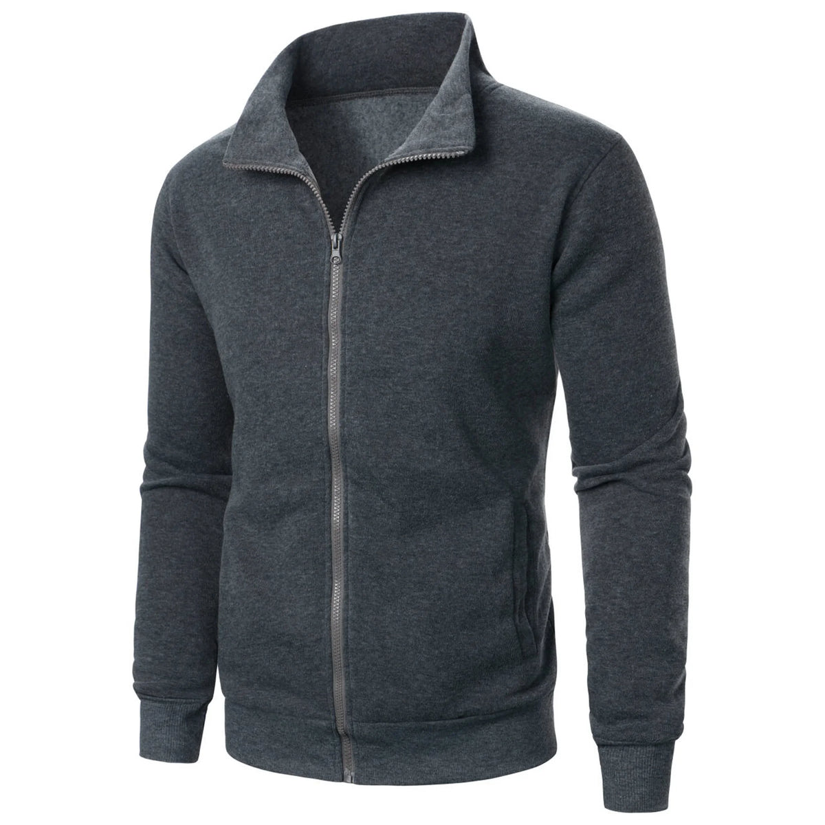 Men's Solid Stand-Collar Zip-Front Jacket