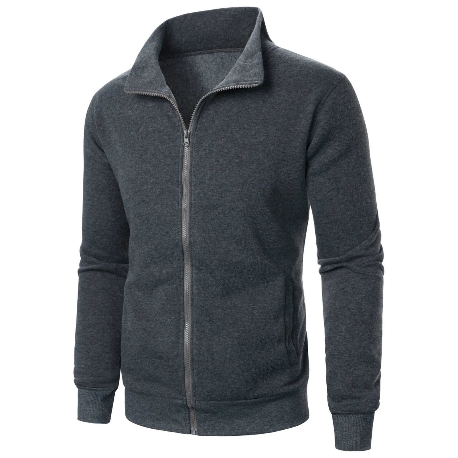 Men's Solid Stand-Collar Zip-Front Jacket