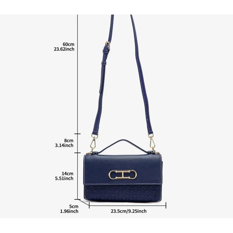Women's Structured Flap Handbag with Metallic Clasp and Shoulder Strap