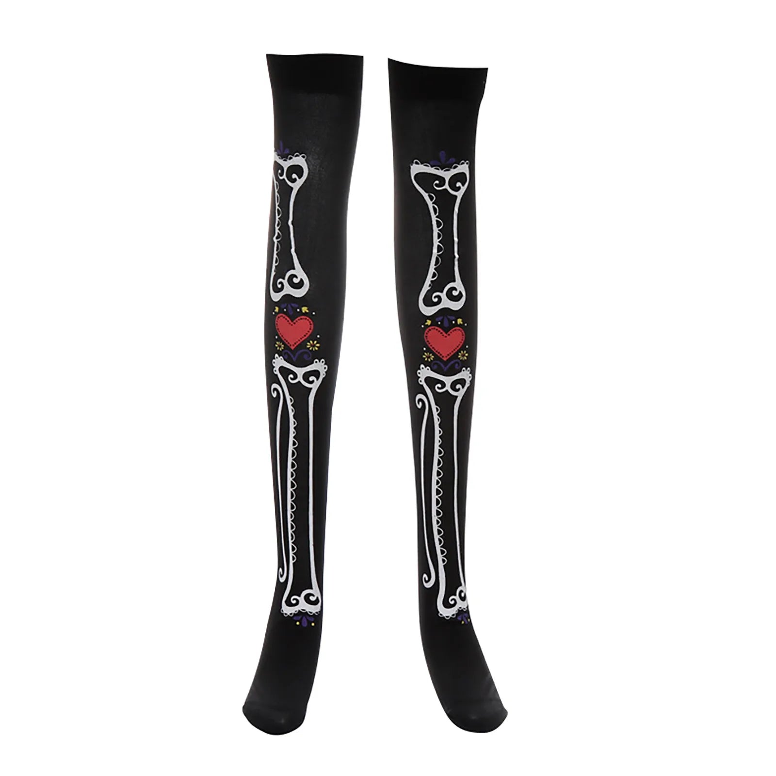 Patterned Knee High Stockings with Bat and Spiderweb Designs