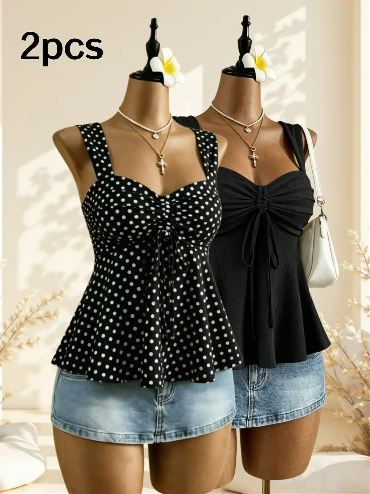 Women's Ruched Polyester Blend Peplum Camisole with Sweetheart Neck and Bow