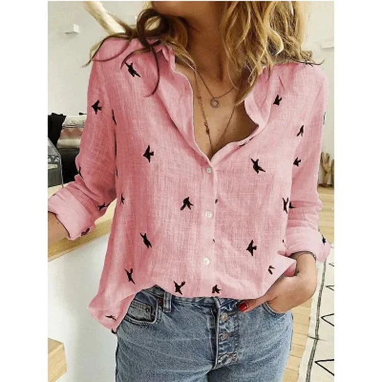 Women's V Neck Long Sleeve Button Front Shirt