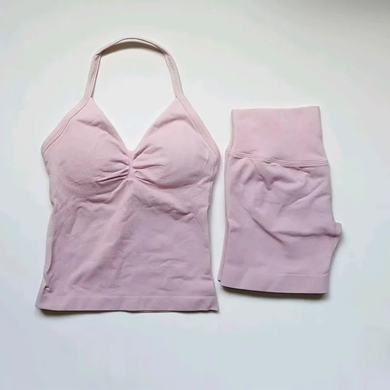 Women's Halter Tank And Shorts Yoga Set For Workout Outfits