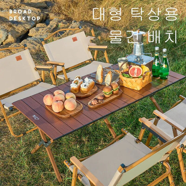 Outdoor Folding Table Chair Wood Grain Carbon Steel Carbon Steel Egg Roll Portable Beach Table Camping Chair Tourist Plate Table